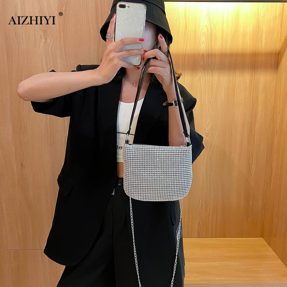 Jeugd Dames Eenvoudige Veelzijdige Tas Vrouwen Steentjes Schoudertassen Avond Clutch Keten Elegante Crossbody Handtassen