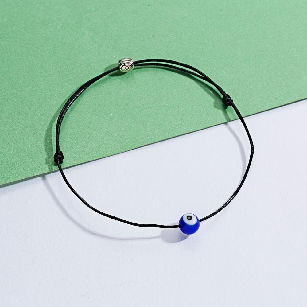 Redondo de vidro azul mal olho pingente 5 cores tecelagem corda corrente pulseira com fazer um desejo papelão para moda feminina jóias presente