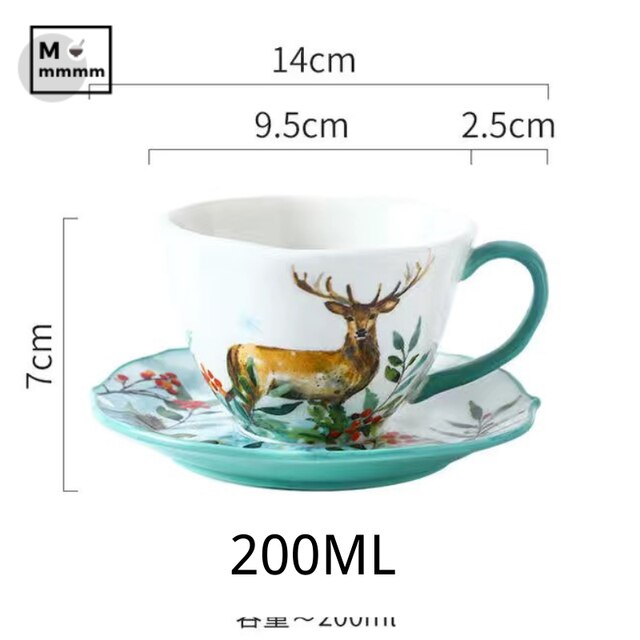 Keramik Becher Mit Untertassen Set Bts Tasse Original Frühstück Tassen Espresso Tasse Wald Tiere Tassen Kaffee Tassen Set Mit Dessert platte: B-200ML