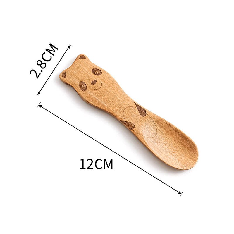Cuillère en bois pour enfants, dessin animé mignon cuillère à café thé soupe cuillères à remuer Dessert couverts à miel enfants outils de cuisine, vaisselle: 3