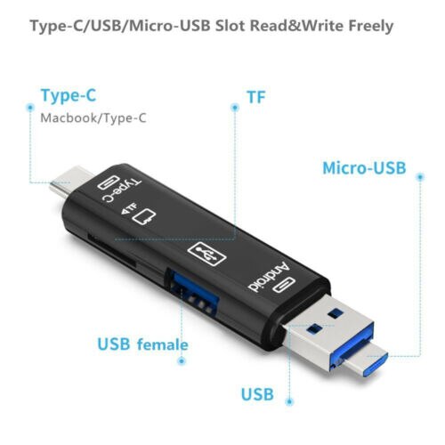 Leitor de cartões Usb 3.1 de alta velocidade, leitor de cartões SD TF microSD USB tipo C USB micro para computadores e notebooks