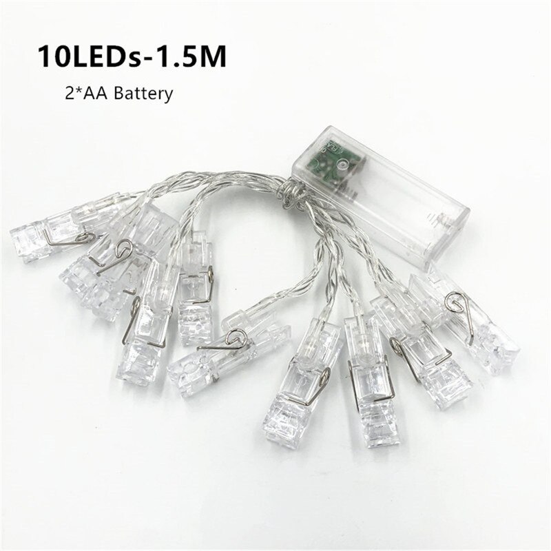 Slinger kaart foto clip lichtsnoer 1.5m 10 leds led lichtslinger kerst slaapkamer diy wasknijper vormen batterij kerstlamp