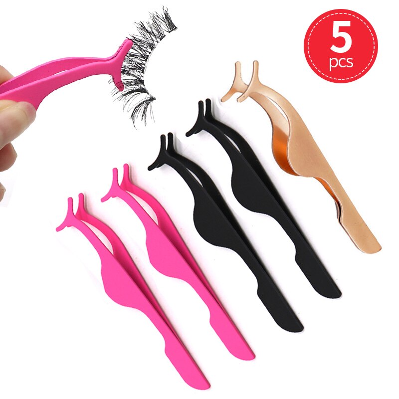 2/3/5Pcs Falsche Wimpern Pinzette Gefälschte Wimpern Applikator Werkzeuge Wimpern Verlängerung Curler Nipper Make-Up Wimpern pinzette Clip: Style H-5PCS
