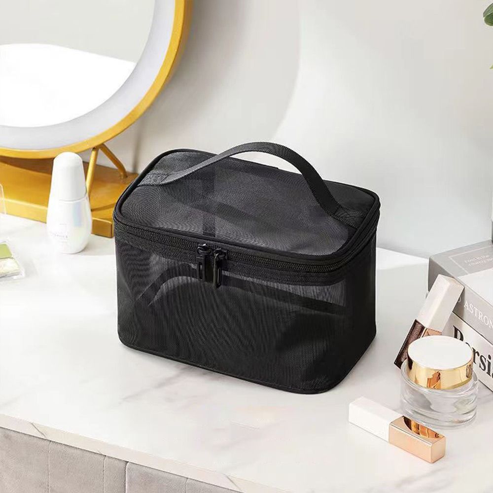 Women's Transparent Mesh Travel Cosmetic Bag Makeup and Toiletries Kit Storage Bag Make Up Organizer Bag: Blue