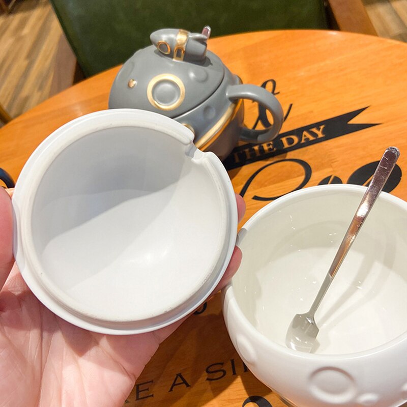 440ML Planet Cup Ceramic Mug with Lid Drinking Cup Spoon Home Coffee Cups Cute Coffee Mugs and Cups