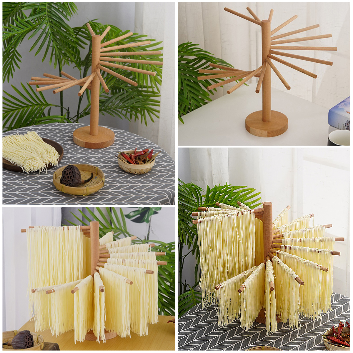 Opvouwbare Pasta Droogrek Houten Spaghetti Standaard Droger Met 16 Ophangstangen Zelfgemaakte Verse Noedelhanger Voor Thuiskeuken
