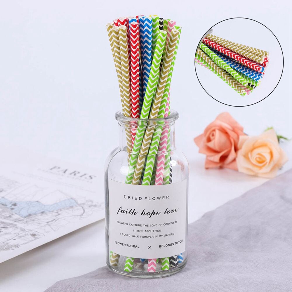 100Pcs Multicolor Wegwerp Papier Rietjes Winkel Sap Sucker Rechte Drankjes Rietjes Bar Drink Accessoires