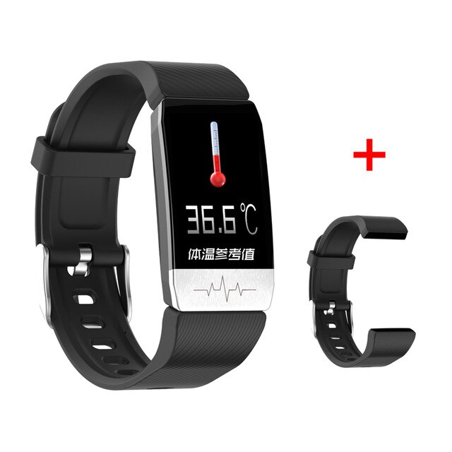 Nuovo T1 Smart Bracelet termometro misurazione della temperatura corporea salute frequenza cardiaca Smart Band Watch Tracker Fitness impermeabile: Black with strap