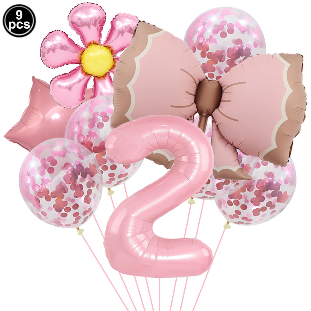 Juego de globos de hadas y flores, globos de mariposa, decoraciones de 1 a 9 cumpleaños para niñas, suministros de decoración para de cumpleaños con tema de mariposa: Rosa