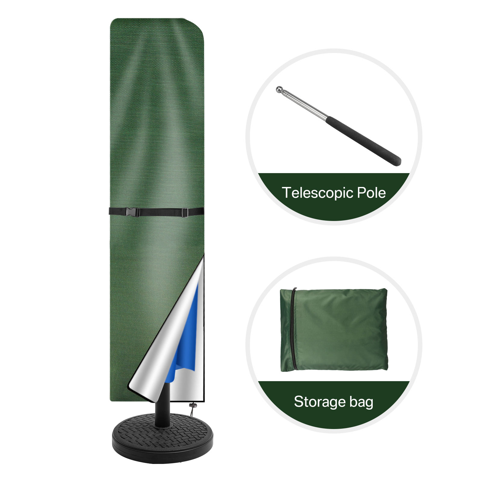 Parasolhoes Waterdichte rechte parasolbeschermhoes met telescopische paal en ritssluiting Geschikt voor grote paraplu-terrasparasol: l / zwarte kleur