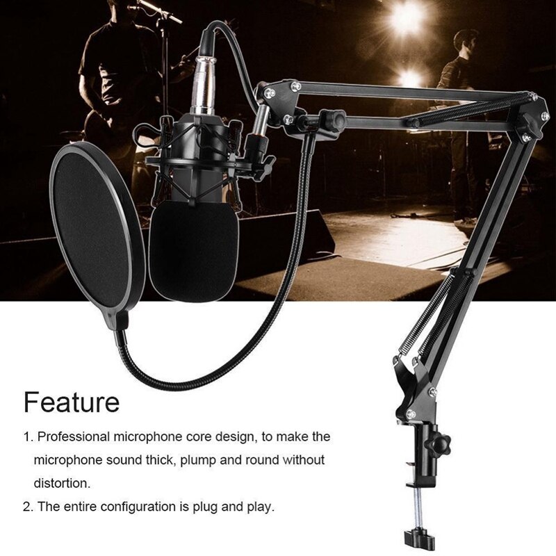 BM-900 Podcast Recording Microphone with Stand Condenser Studio Broadcasting Microphone(Black)