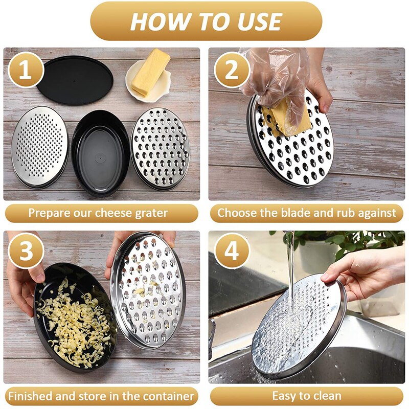 Cheese Grater with Food Storage Container Vegetable Chopper Shredder for Hard Soft Cheeses Kitchen Supplies LB88