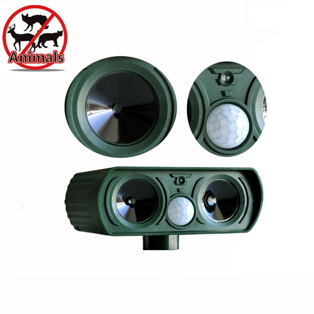 Solar Powered Motion Activated Animal Ultrasonic Cats Dogs Repeller Frighten Animals For Outdoor Gardening (Dark Green)