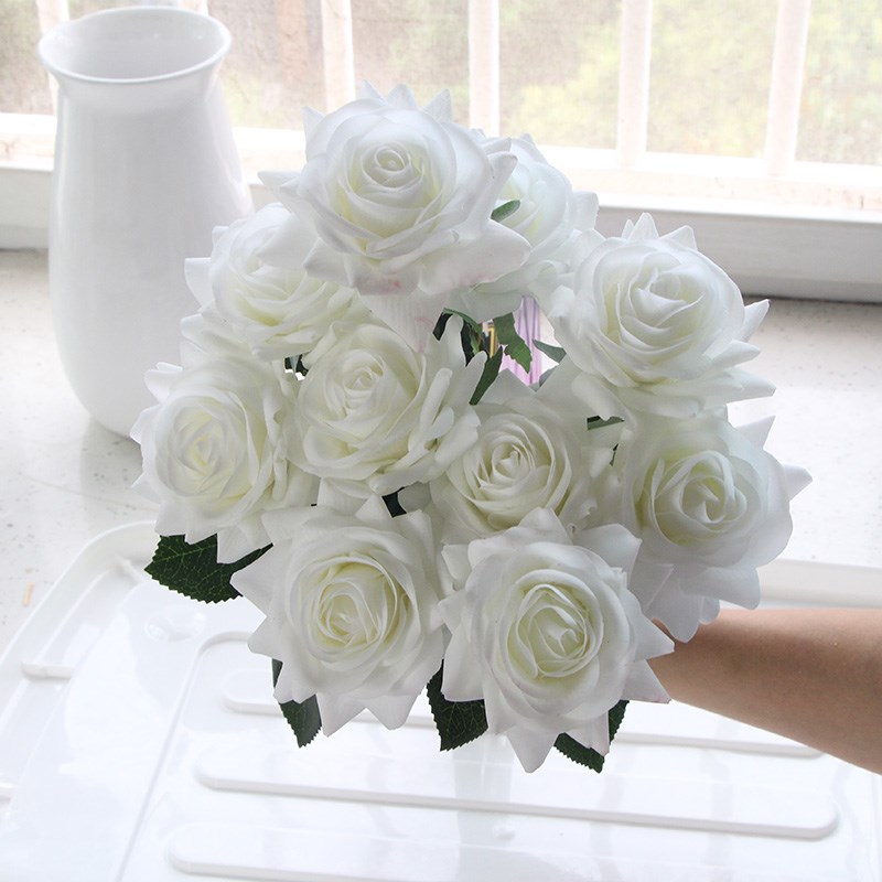 7 Uds. De rosas artificiales, flores de seda de tacto Real para el hogar, mesa de boda, ramo, decoración de