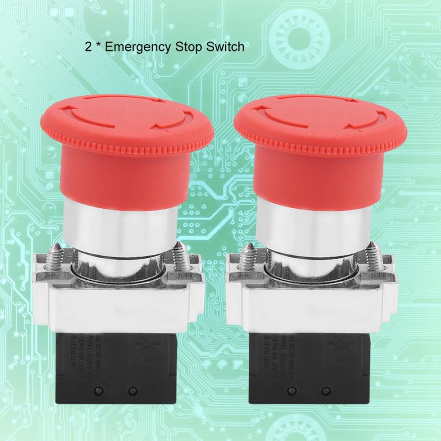 Wireless Switch 2PCS Red Sign Emergency Stop mushroom head push Switch Button 22MM XB5 Rotary Switch