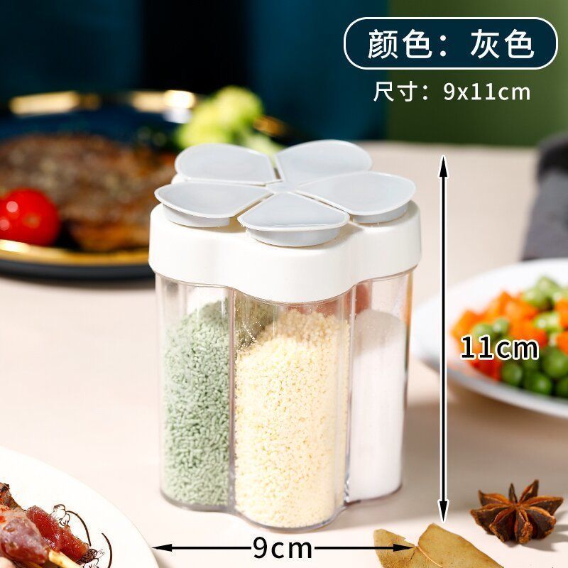 Word seasoning box monosodium glutamate salt plastic multi-compartment seasoning box kitchen seasoning storage box vial: gray