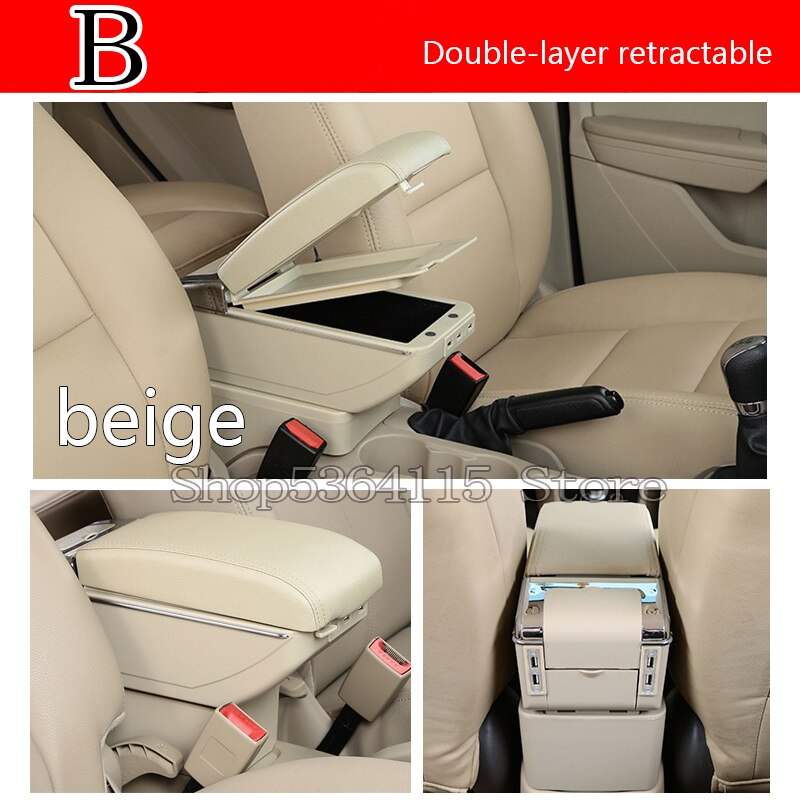 Accoudoir universel en cuir pu, boîte de rangement centrale, accessoires de style automobile, main courante rotative: B beige sans usb