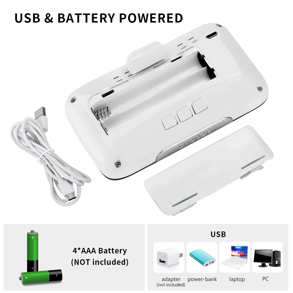Voice-activated Alarm Clock LED Digital Display with Separate Snooze Button 12/24 Hour Setting USB Rechargeable for Bedroom