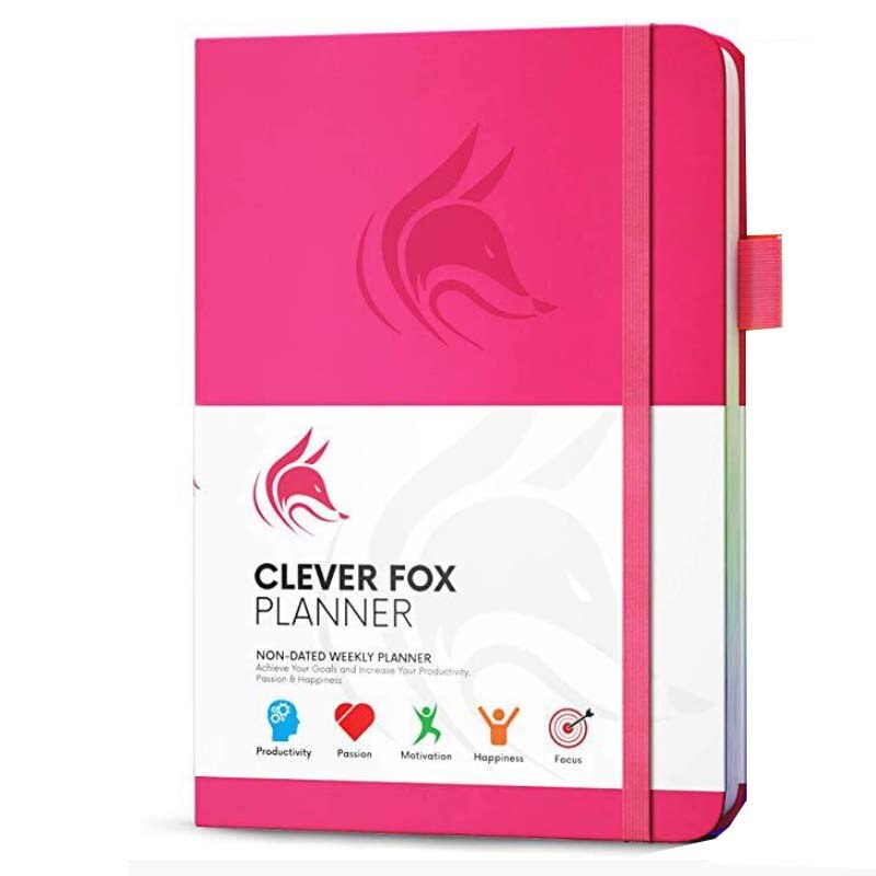 Monthly weekly planner agenda organizer diary notebook stationery daily goal tracking plan A5 leather hardcover office plan: Rose red