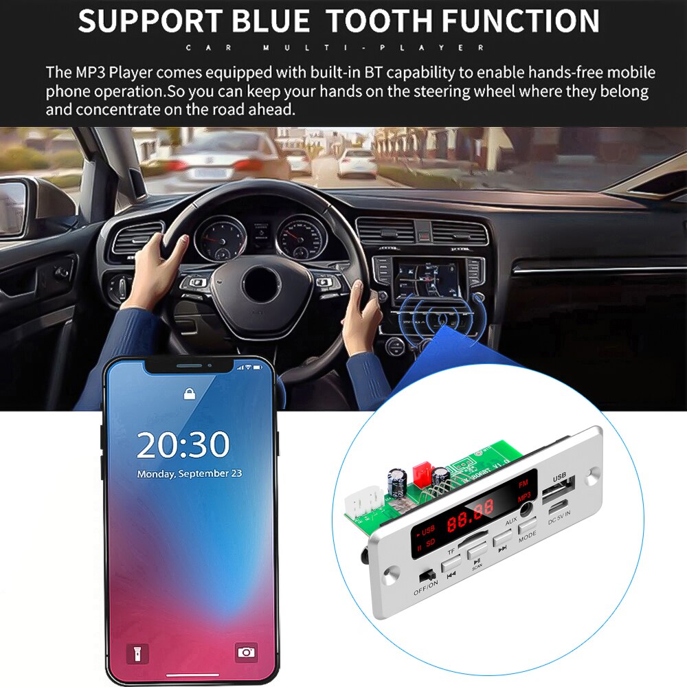 2*25W 50W Verstärker DC 6-12V MP3 Decoder Board Bluetooth 5,0 12V Auto MP3 Player USB FM Anruf Aufnahme Unterstützung Ordner Schalten