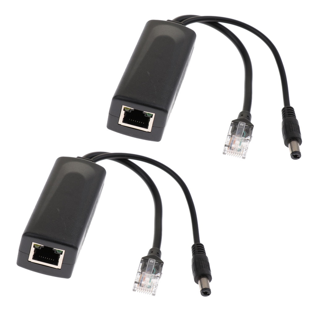2x kompatibel med ieee 802.3af/ ved aktiv poe splitter strøm over ethernet adapter  (48v to 12v 2a)  - sort