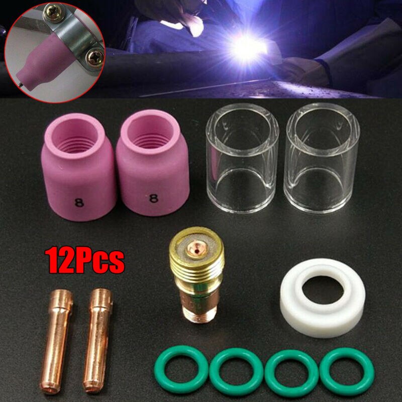 12pc TIG Welding Stubby Gas Lens # 10 Heat Cup Kit For Tig-WP-17 / 18/26 Torch Stubby Collets Body Gas Lens Tig Welding Torch