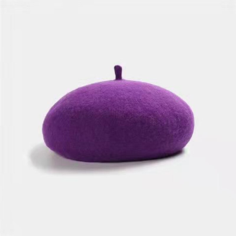 Cappelli da donna eleganti berretto da donna cachemire peloso morbido artista francese berretti berretto inverno donna elegante cappello da pittore di lana solido: Viola
