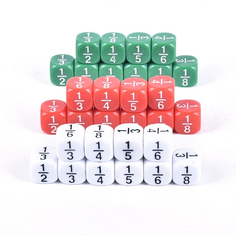 10Pcs Fractionele Dobbelstenen 16Mm Acryl Dobbelstenen Nummer Dobbelstenen Educatief Kids Math Speelgoed Voor Kinderen Party Board Games