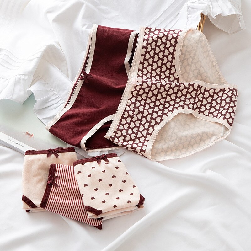 5 pz/lotto mutandine taglie forti biancheria intima per ragazze slip in cotone carino amore mutandine rosse Lingeries studenti mutande mutandine femminili