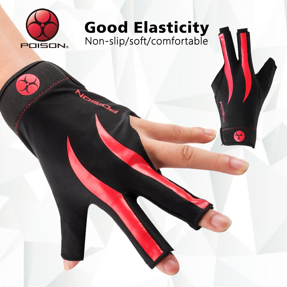 Gants de queue de billard rouge, antipoison, pour la main gauche, pour la queue de billard, durables et confortables, accessoires professionnels