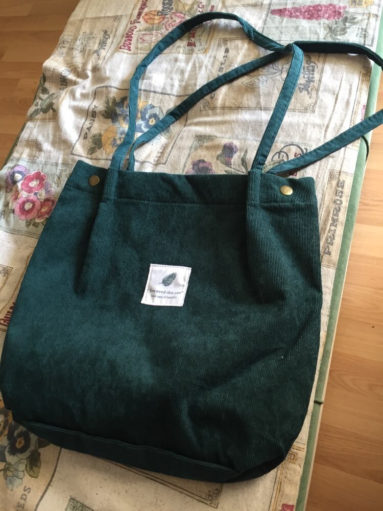 Vrouwen Canvas Draagtas Corduroy Winkelen Vrouwelijke Eco Doek Handtas Grote Vrouwen Vouwen Schouder Herbruikbare Opvouwbare Shopper Tassen: Green