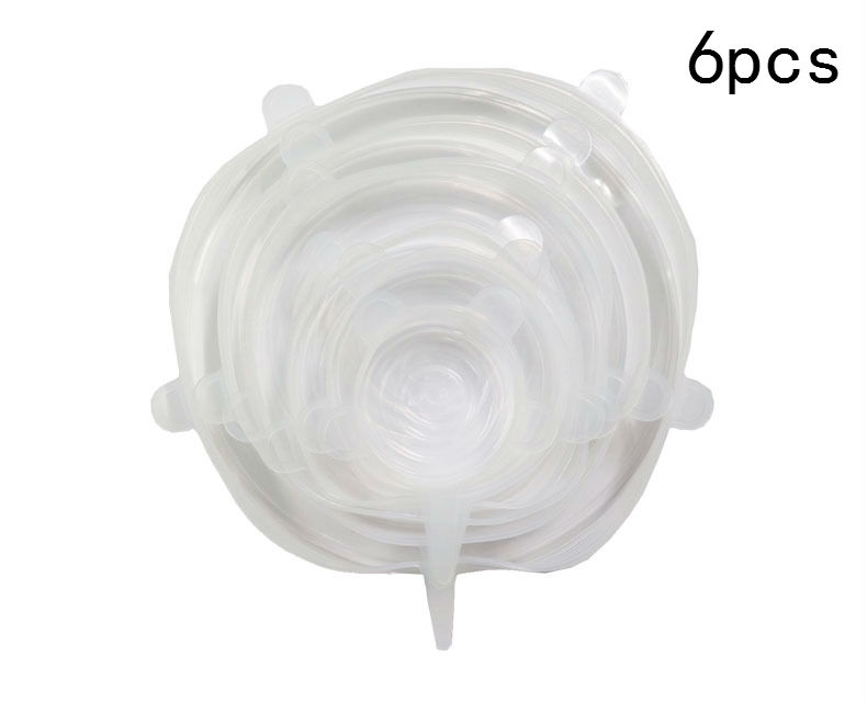 Verse deksel kom rekbare wikkel deksel kom deksel siliconen deksel pan universele siliconen rek deksels: J     6 stuks