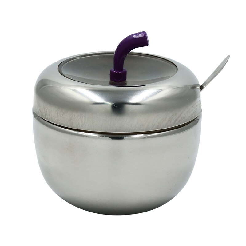 Recipiente de acero inoxidable para azúcar de manzana, tarro para condimentos, recipiente para especias, recipiente aceitera con tapa y cuchara: Apple color