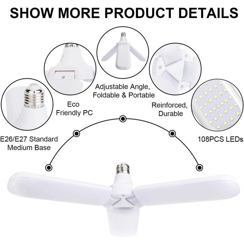 Light Led Garage Lights Super Bright 60W Daylight Light Bulbs 6000LM Deformable Garage Ceiling LED Shop Lights