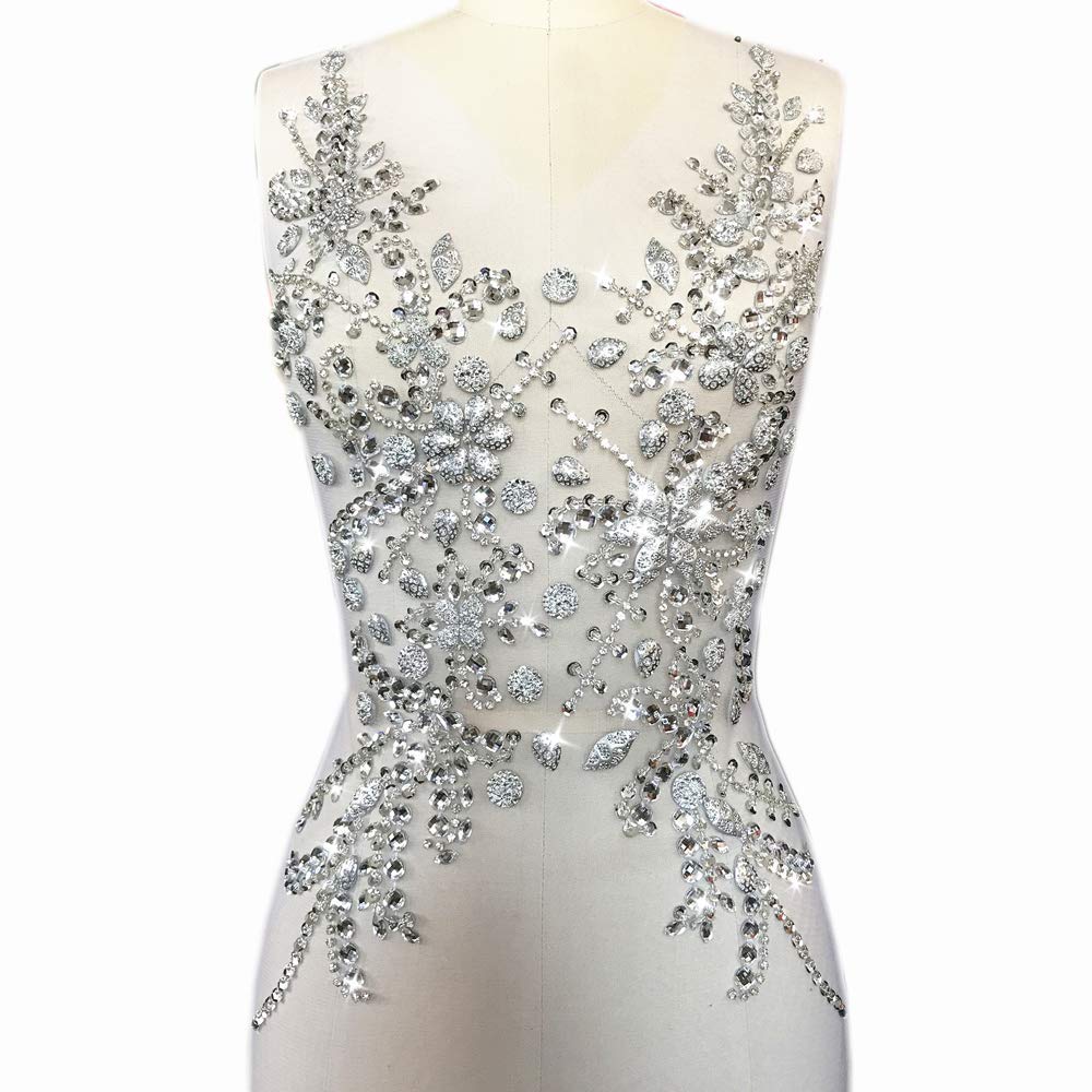 Beste Keuze Zilver 30X55 Cm Sequin Steentjes Lijfje Patches Applique Decoratie Voor Op Kleding Bridal Wedding Prom Dance jurk