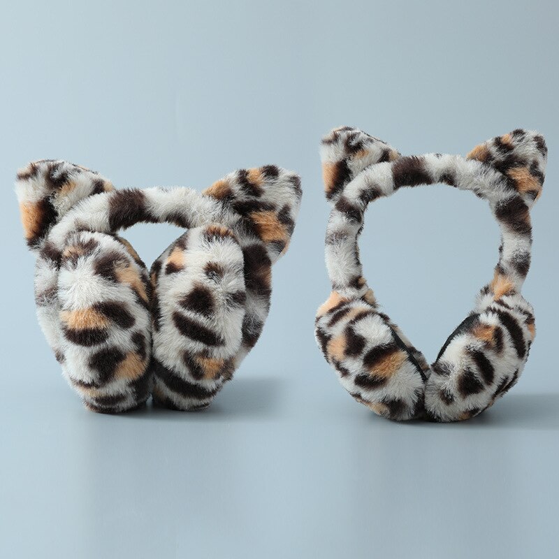 Oreillettes en peluche pour enfants et adultes, couvre-oreilles, léopard, chat, doux, , pour le ski, automne et hiver: A