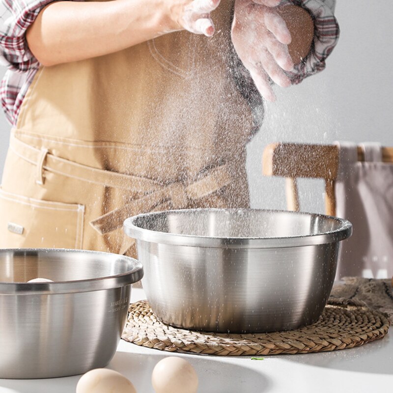 3Stck einstellen 304 Edelstahl Schüssel mit Deckel Sieb Küche Verdicken Kochen Salat Mischen Schalen einstellen Waschen Ablauf Suppe becken Schüssel
