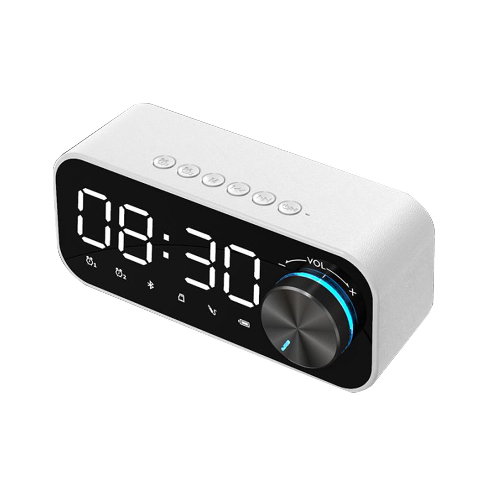 Mirror Surface Office Stereo Adjustable Volume With Night Light Home Decor Alarm Clock LED Digital Desktop Bluetooth Speaker: White