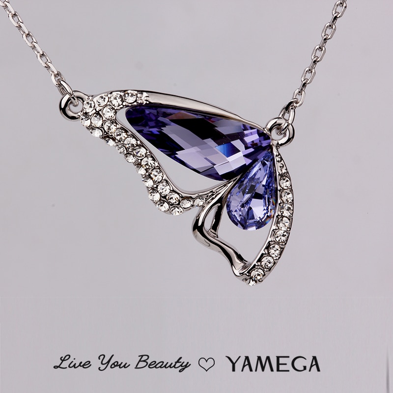 YAMEGA Austrian Rhinestone Crystal Butterfly Pendant Necklace Chain Unique Fine Jewelry Necklaces for Women Girls