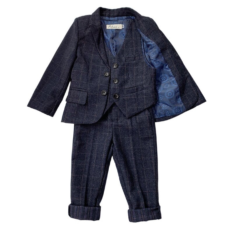 Kinderen Formele Pak Sets Bloem Jongens Blazer Vest Broek Kleding Sets Kids Wedding Party Piano Perfomance Kostuum: black 3pcs / 8T