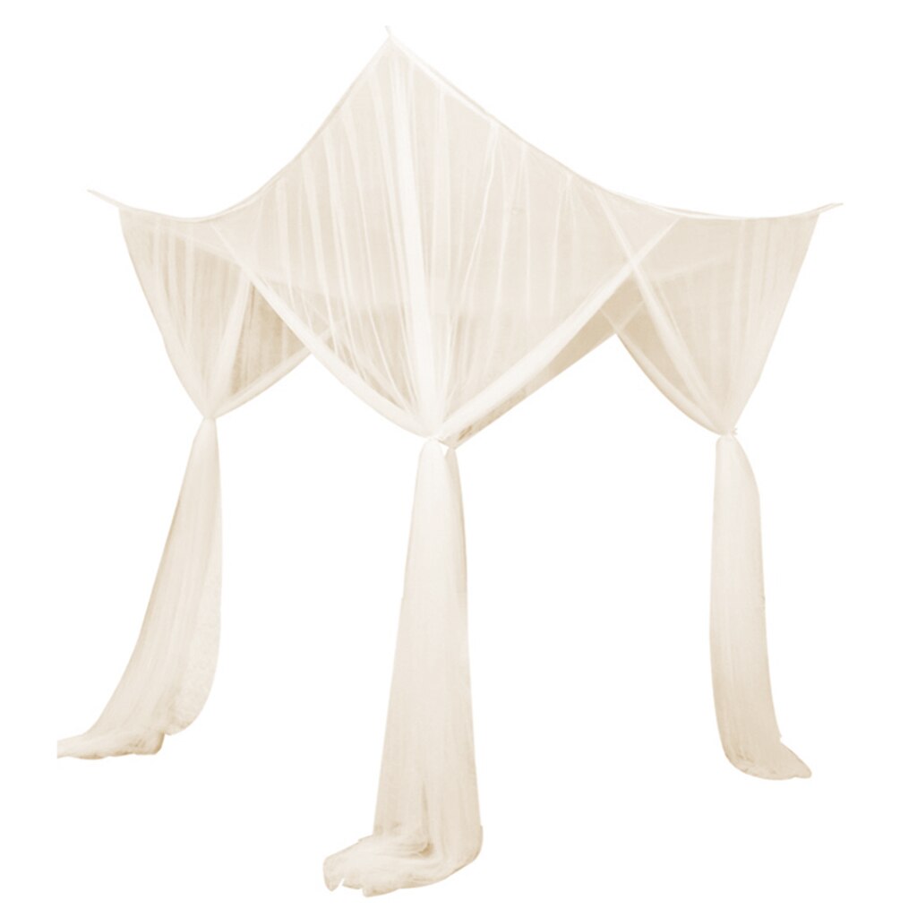 4 Corner Post Bed Canopy Mosquito Net Netting Bedroom Hanging Bed Valance Drapes: Beige