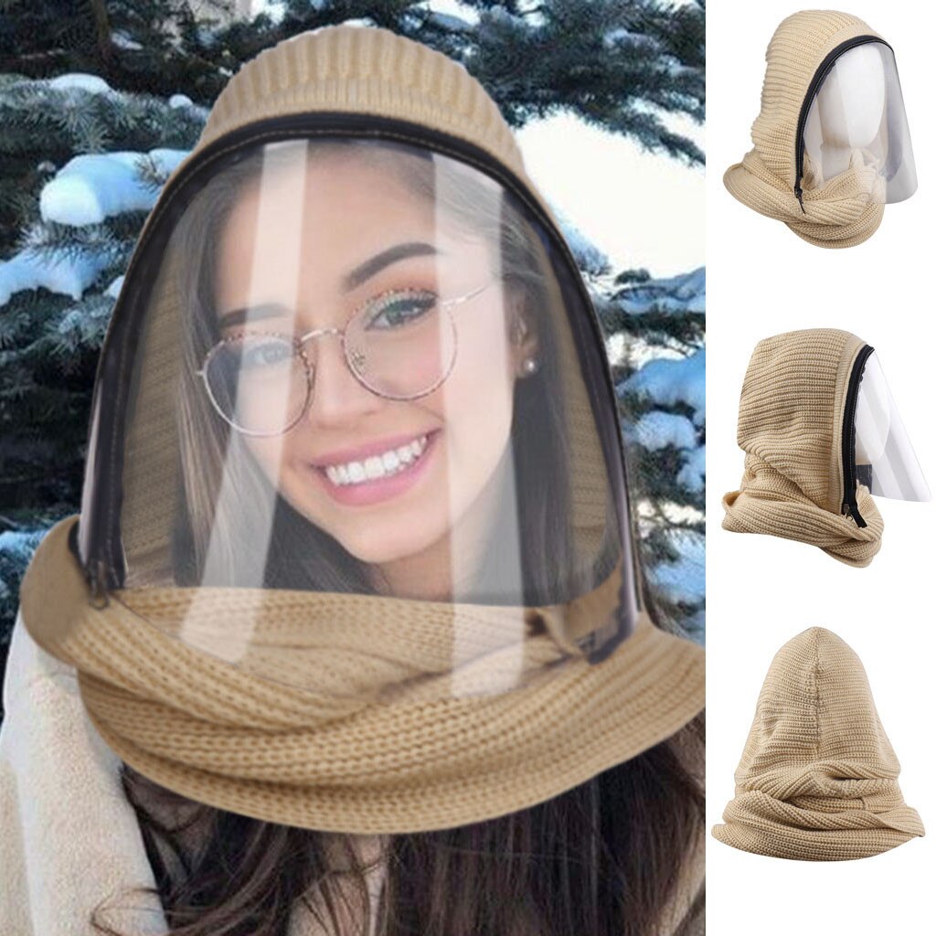 #R40 Full Face Cover Transparent Face Shield Winter Dustproof Windproof Knitted Scarf Warm Full Face Scarf Hiking Scarves