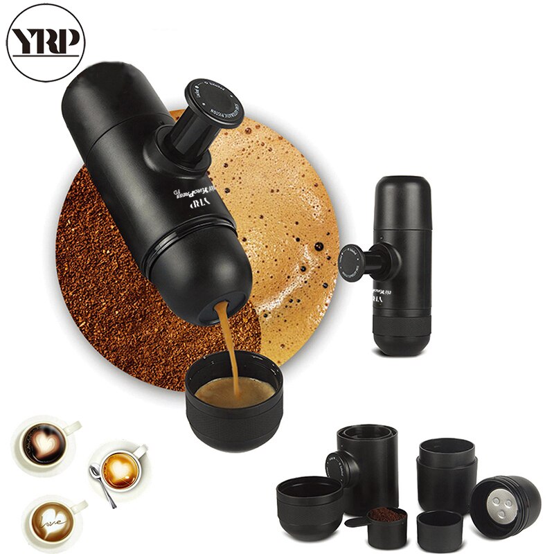 Yrp draagbare koffiezetapparaat handmatige druk café capsule & poeder machine min draagbare espresso koffiezetapparaat voor thuis, buiten, reizen