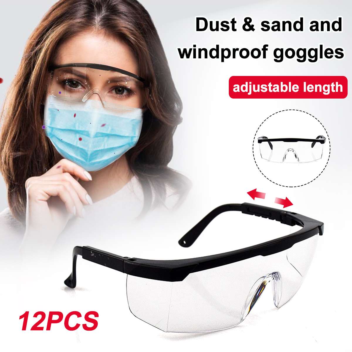 12Pcs Clear Anti Dust Safety Glasses Eye Protective Goggle Anti Pollution Anti-splash Spectacles for Factory Lab Working