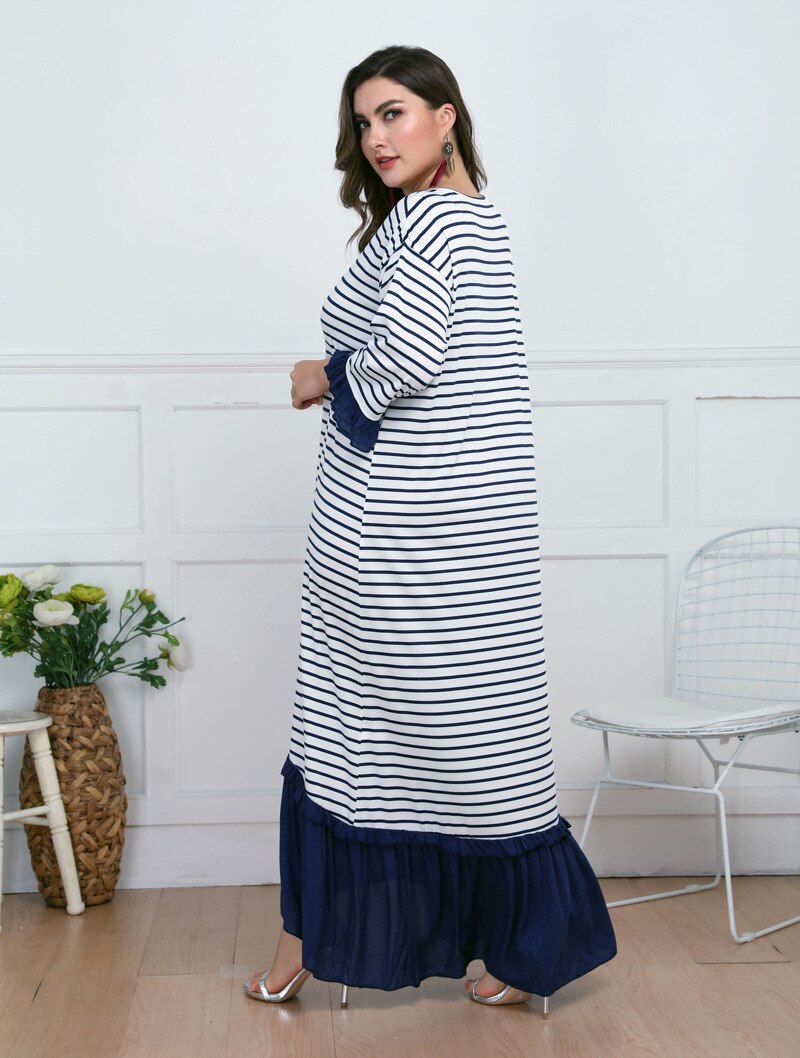 Løs oversized maxi lang kjole kvinder sommer o hals langærmet multicolor flæser kjole plus size dame tunika lange kjoler