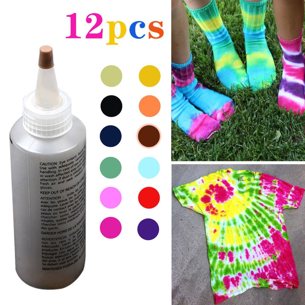 Diy um passo tie dye conjunto 12 cores festa artesanato fácil brilhante tela pintura para crianças/estudantes/crianças ferramentas de pintura cozinha