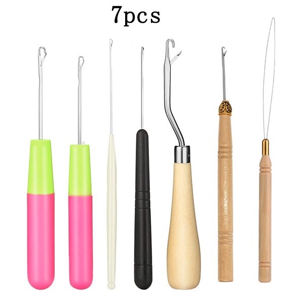 Herramienta de gancho de pestillo, ganchos de agujas de ganchillo, Kit de agujas de gancho de pestillo de plástico, gancho de pestillo doblado para fabricación de alfombras y cabello trenzado de ganchillo, 7/5 Uds.: Caqui oscuro