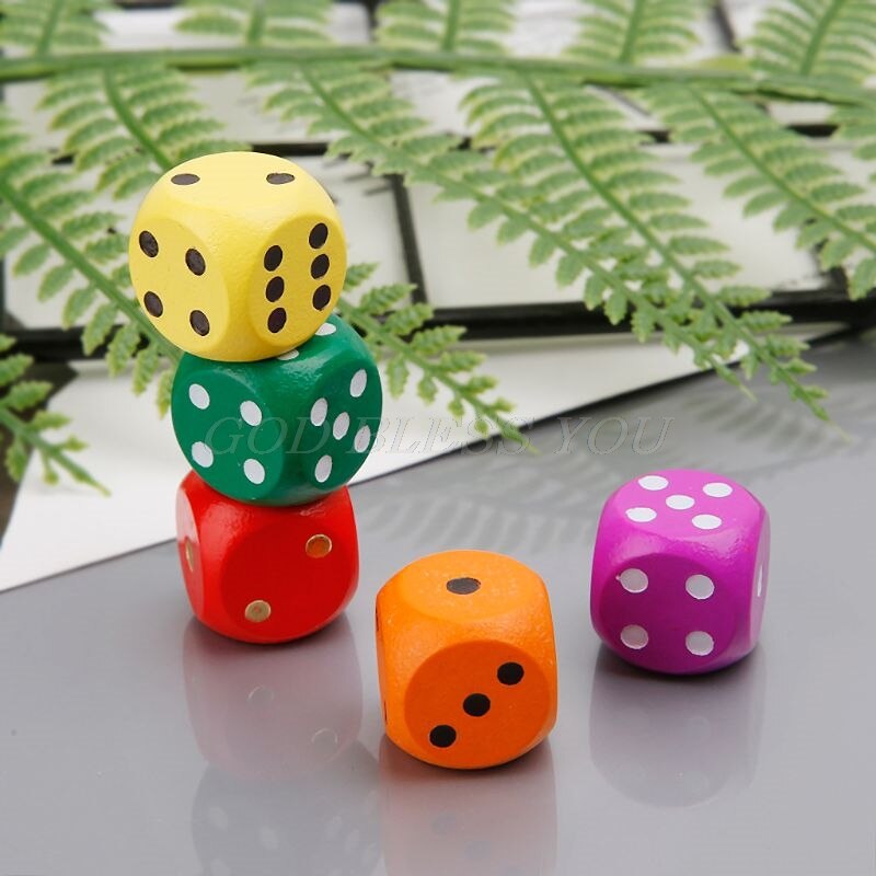 5pcs 16mm Wood Dice Number Round Corner Hexahedron For Family Party DND Kid Toys