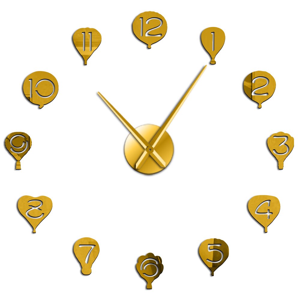 Floating Air Balloon Wall Art DIY Giant Wall Clock Kid Room Nursery Silent Movement Decorative Frameless Large Wall Watch: Gold / 27 inch