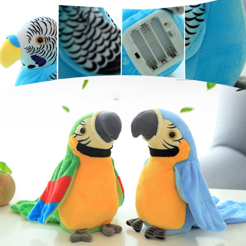 Electric Plush Parrot Speaking Talking Repeats Waving Education Simulation Bird
